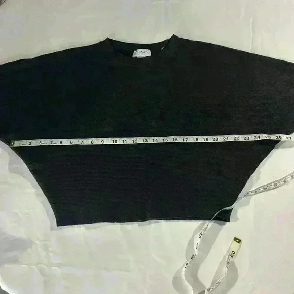 Carmen Marc Valvo Black Ribbed Cropped Dolman Sleeve Sweater Size Large‎ - Picture 6 of 7